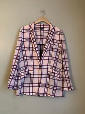 Rag & Bone Margot Pink Plaid Blazer Jacket Size 8 100% Cotton Lightweight spring